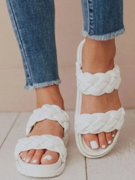 Shoes - White Braided Sandals